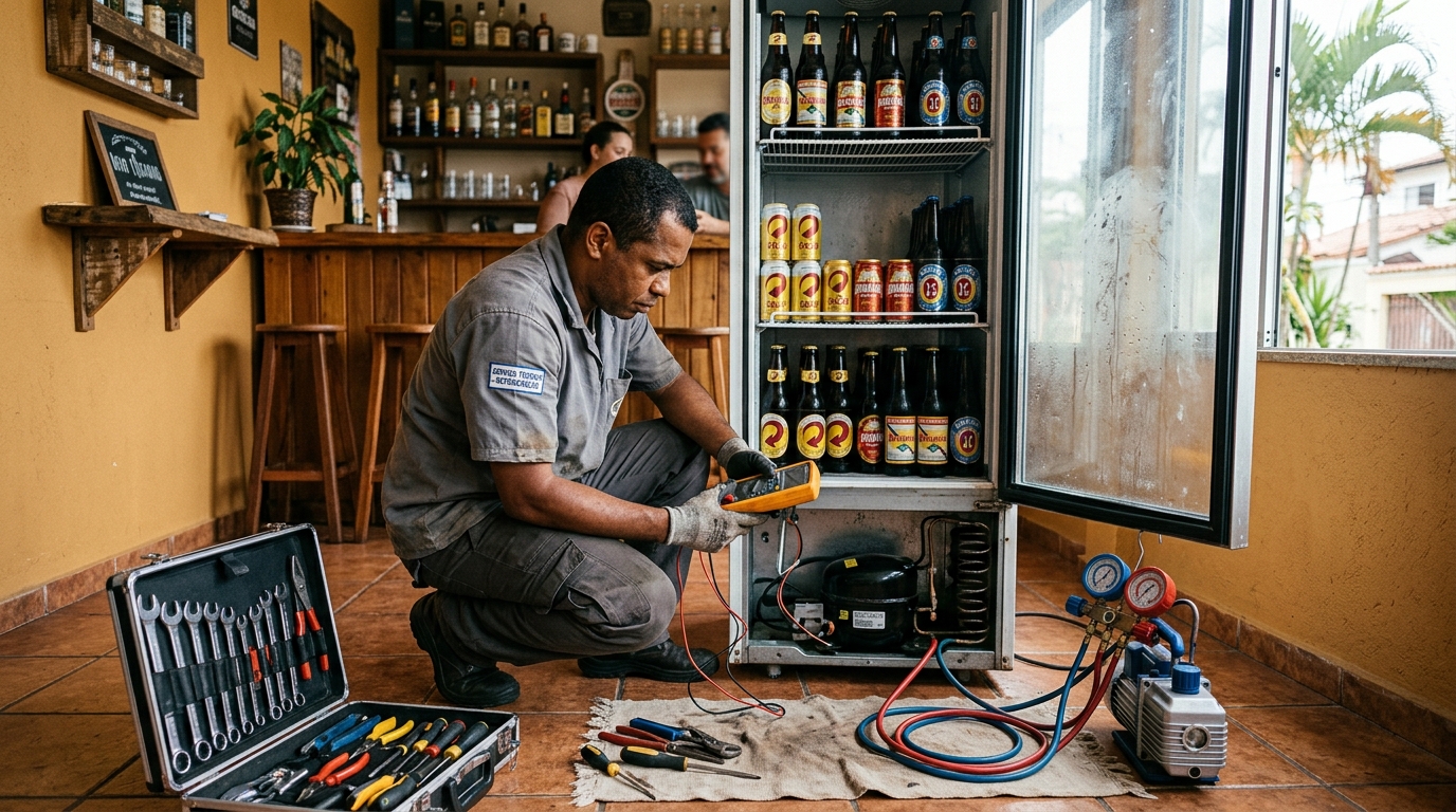 Substituição de termostato de cervejeira em serviço técnico em Vitória‑ES